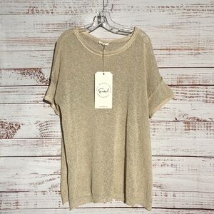 EASEL Beige Khaki Short Sleeve Reverse Hem Knit Top XL NWT